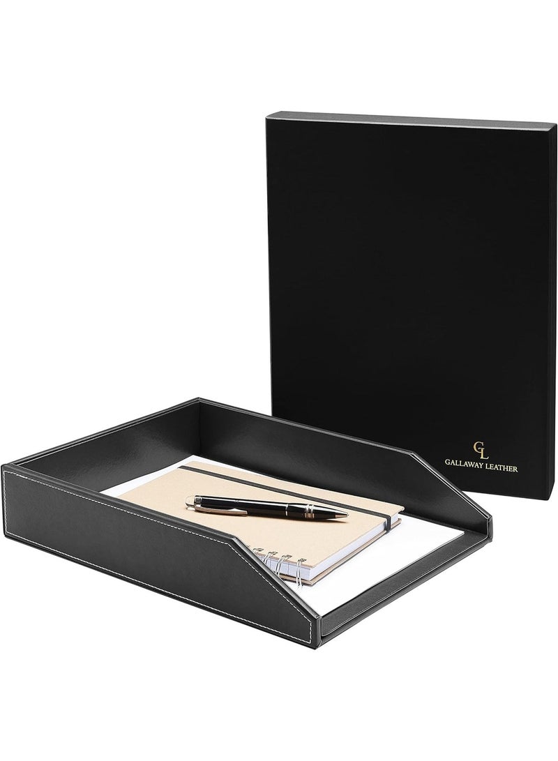 Gallaway Leather Letter Tray Organizer - PU Leather Desk Tray, Perfect for Office Organization, Document Holder Fits A4 Paper, Stackable Drawers for Extra Storage (Black) - Image 2